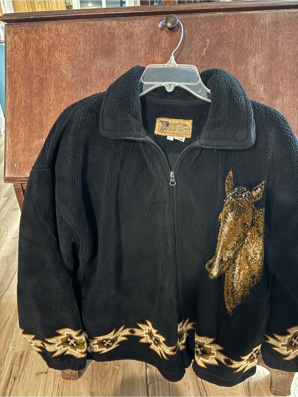 Black Women’s Fleece Jacket with Horse Motif